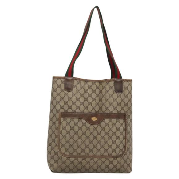 GUCCI GG Supreme Web Sherry Line Tote Bag Pvc Beige Gold 39 02 003 - Picture 1 of 16